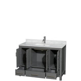 Sheffield 48 Inch Single Bathroom Vanity in Espresso, White Carrara Marble Countertop, Undermount Square Sink, and No Mirror