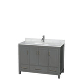 Wyndham Collection - Sheffield 48 Inch Single Bathroom Vanity in Dark Gray, White Carrara Marble Countertop, Undermount Square Sink, and No Mirror - Dark Gray