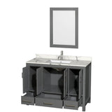 Sheffield 48 Inch Single Bathroom Vanity in Gray, Calacatta Quartz Countertop, Undermount Square Sink, 24 Inch Mirror