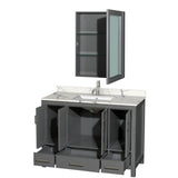 Sheffield 48 Inch Single Bathroom Vanity in Gray, Calacatta Quartz Countertop, Undermount Square Sink, Medicine Cabinet