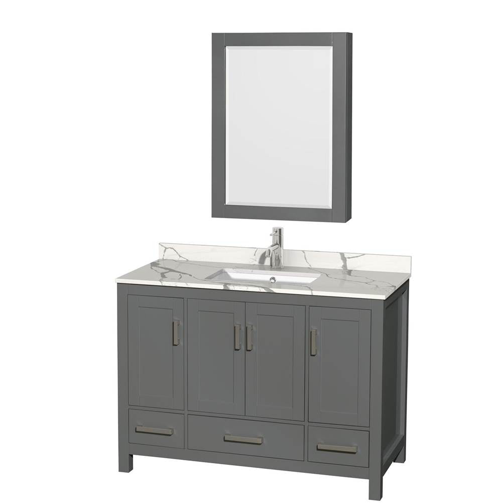 Wyndham Collection - Sheffield 48 Inch Single Bathroom Vanity in Dark Gray, Calacatta Quartz Countertop, Undermount Square Sink, Medicine Cabinet - Dark Gray