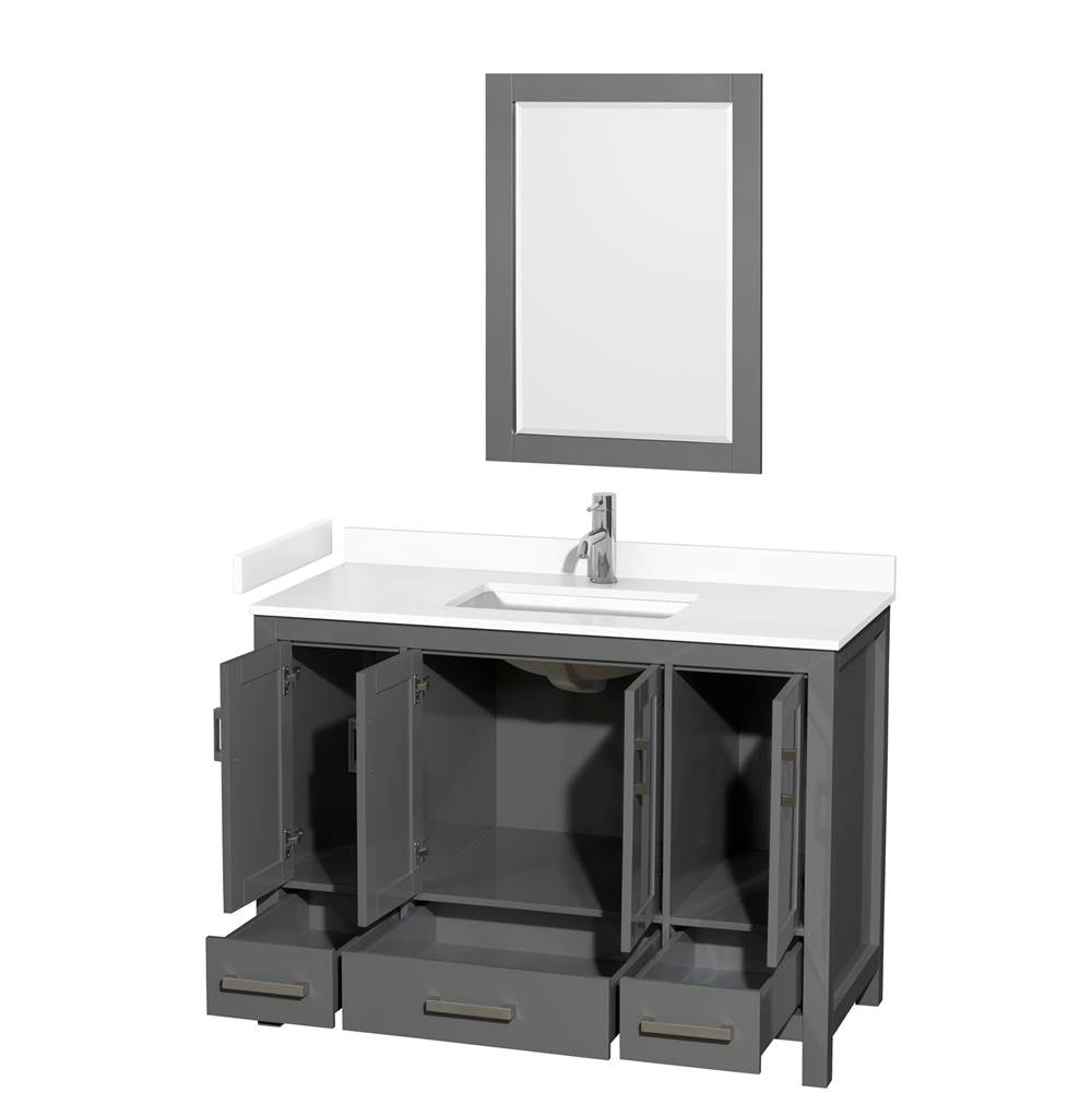 Sheffield 48 Inch Single Bathroom Vanity in Dark Gray, White Cultured Marble Countertop, Undermount Square Sink, 24 Inch Mirror
