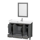 Sheffield 48 Inch Single Bathroom Vanity in Dark Gray, White Cultured Marble Countertop, Undermount Square Sink, 24 Inch Mirror