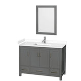 Wyndham Collection - Sheffield 48 Inch Single Bathroom Vanity in Dark Gray, White Cultured Marble Countertop, Undermount Square Sink, 24 Inch Mirror