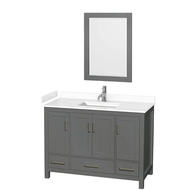 Wyndham Collection - Sheffield 48 Inch Single Bathroom Vanity in Dark Gray, White Cultured Marble Countertop, Undermount Square Sink, 24 Inch Mirror
