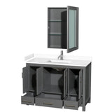 Sheffield 48 Inch Single Bathroom Vanity in Dark Gray, White Cultured Marble Countertop, Undermount Square Sink, Medicine Cabinet