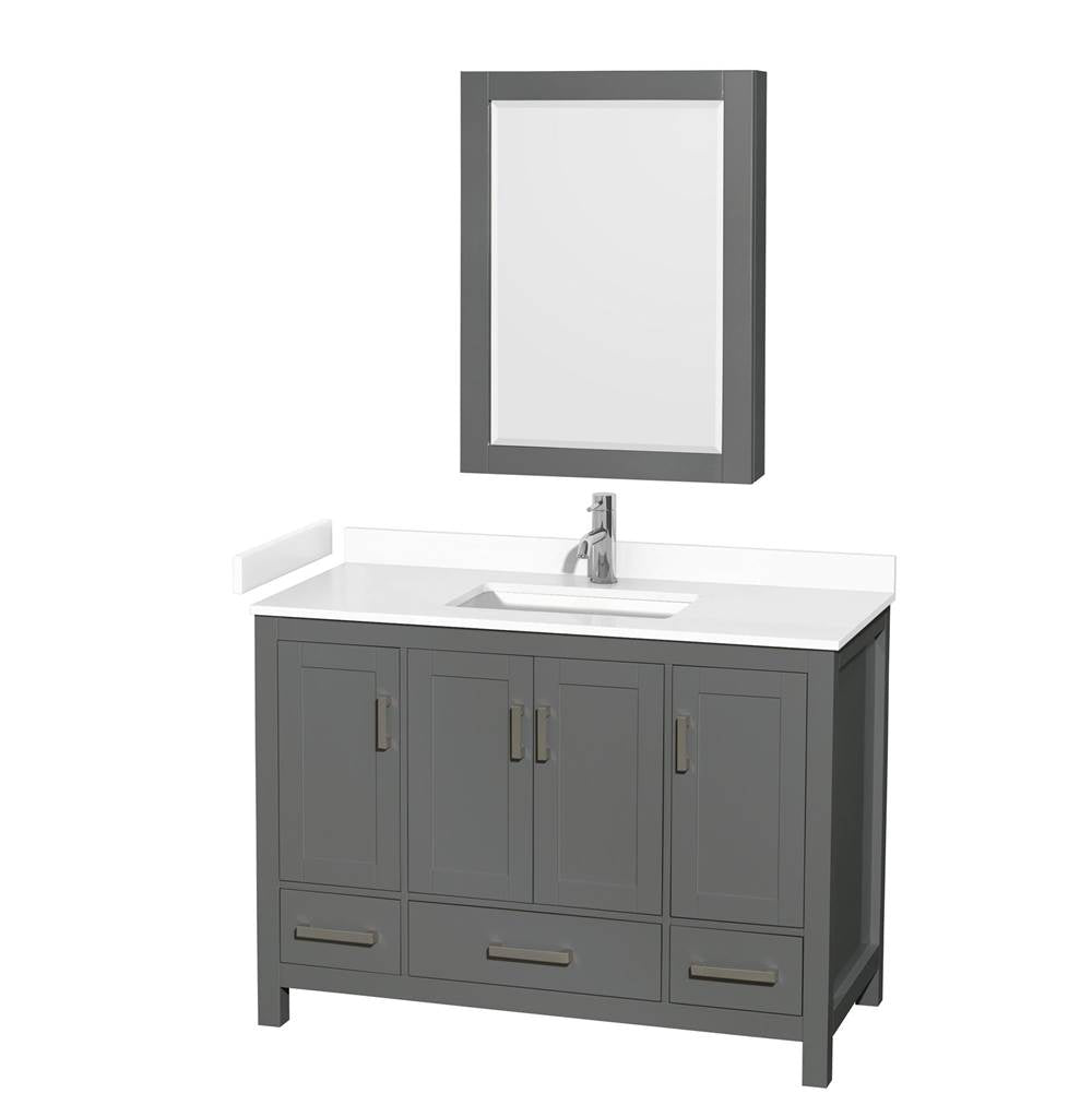 Wyndham Collection - Sheffield 48 Inch Single Bathroom Vanity in Dark Gray, White Cultured Marble Countertop, Undermount Square Sink, Medicine Cabinet