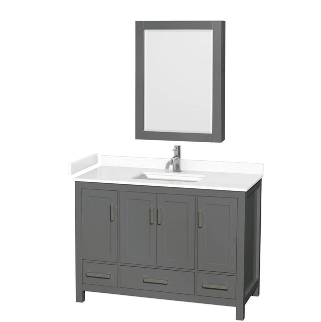Wyndham Collection - Sheffield 48 Inch Single Bathroom Vanity in Dark Gray, White Cultured Marble Countertop, Undermount Square Sink, Medicine Cabinet