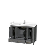 Sheffield 48 Inch Single Bathroom Vanity in Dark Gray, White Cultured Marble Countertop, Undermount Square Sink, No Mirror