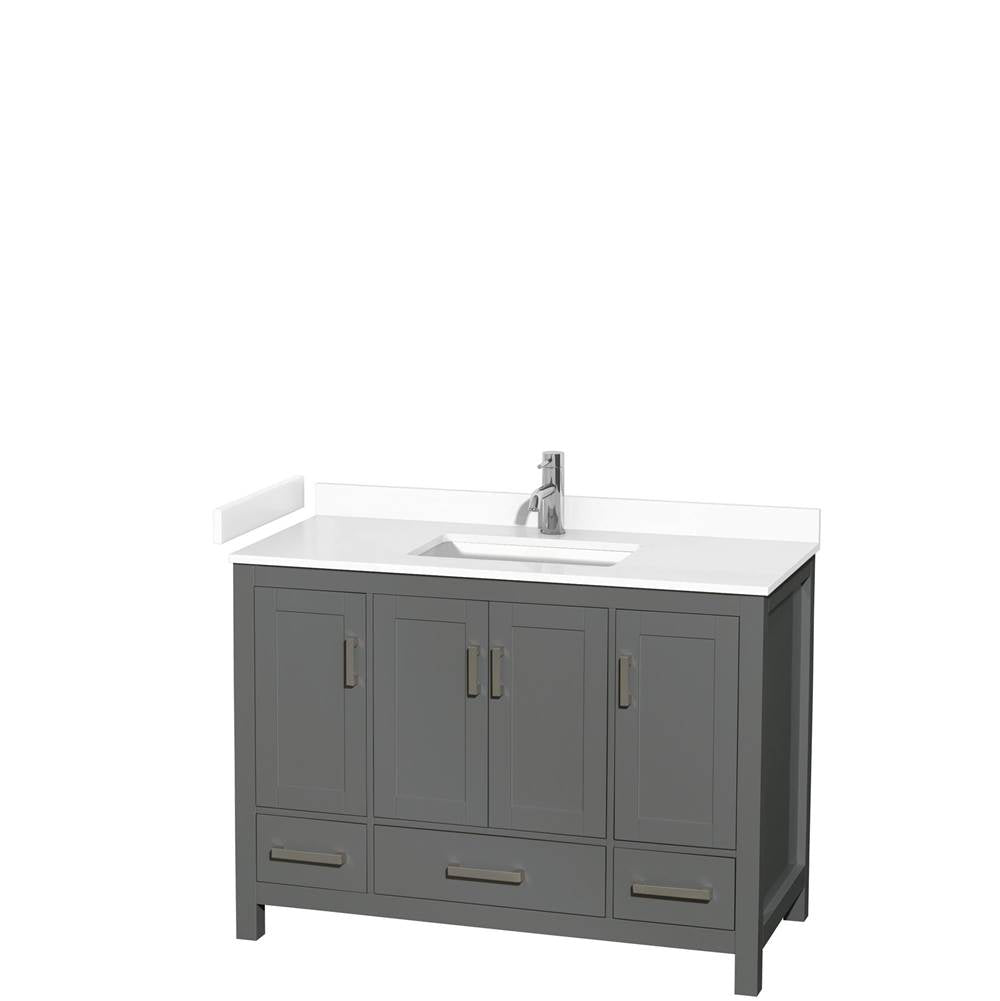 Wyndham Collection - Sheffield 48 Inch Single Bathroom Vanity in Dark Gray, White Cultured Marble Countertop, Undermount Square Sink, No Mirror
