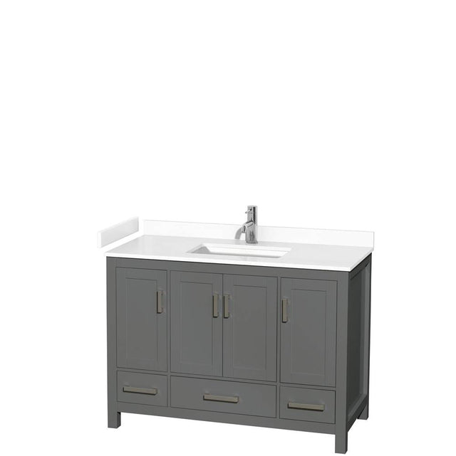 Wyndham Collection - Sheffield 48 Inch Single Bathroom Vanity in Dark Gray, White Cultured Marble Countertop, Undermount Square Sink, No Mirror