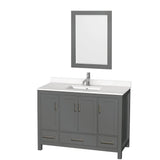 Wyndham Collection - Sheffield 48 Inch Single Bathroom Vanity in Dark Gray, White Quartz Countertop, Undermount Square Sink, 24 Inch Mirror - Dark Gray