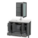 Sheffield 48 Inch Single Bathroom Vanity in Gray, White Quartz Countertop, Undermount Square Sink, Medicine Cabinet
