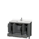 Sheffield 48 Inch Single Bathroom Vanity in Gray, White Quartz Countertop, Undermount Square Sink, No Mirror