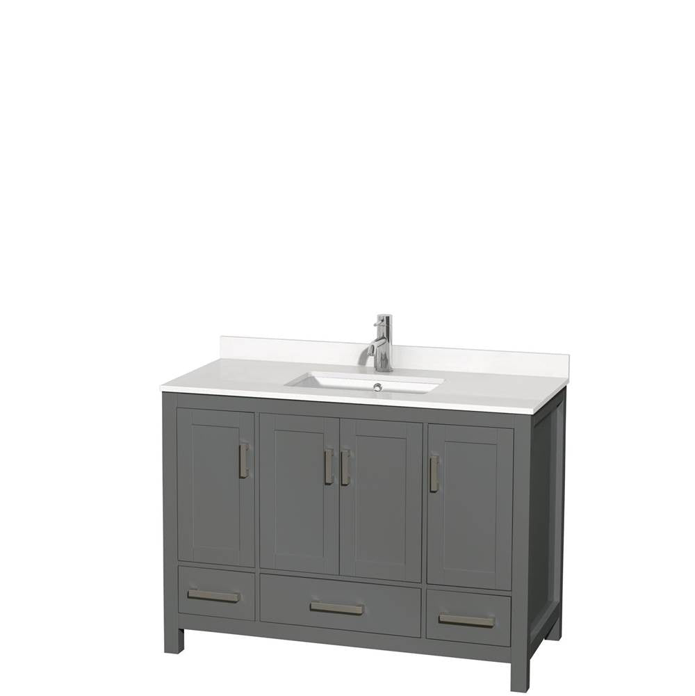 Wyndham Collection - Sheffield 48 Inch Single Bathroom Vanity in Dark Gray, White Quartz Countertop, Undermount Square Sink, No Mirror - Dark Gray