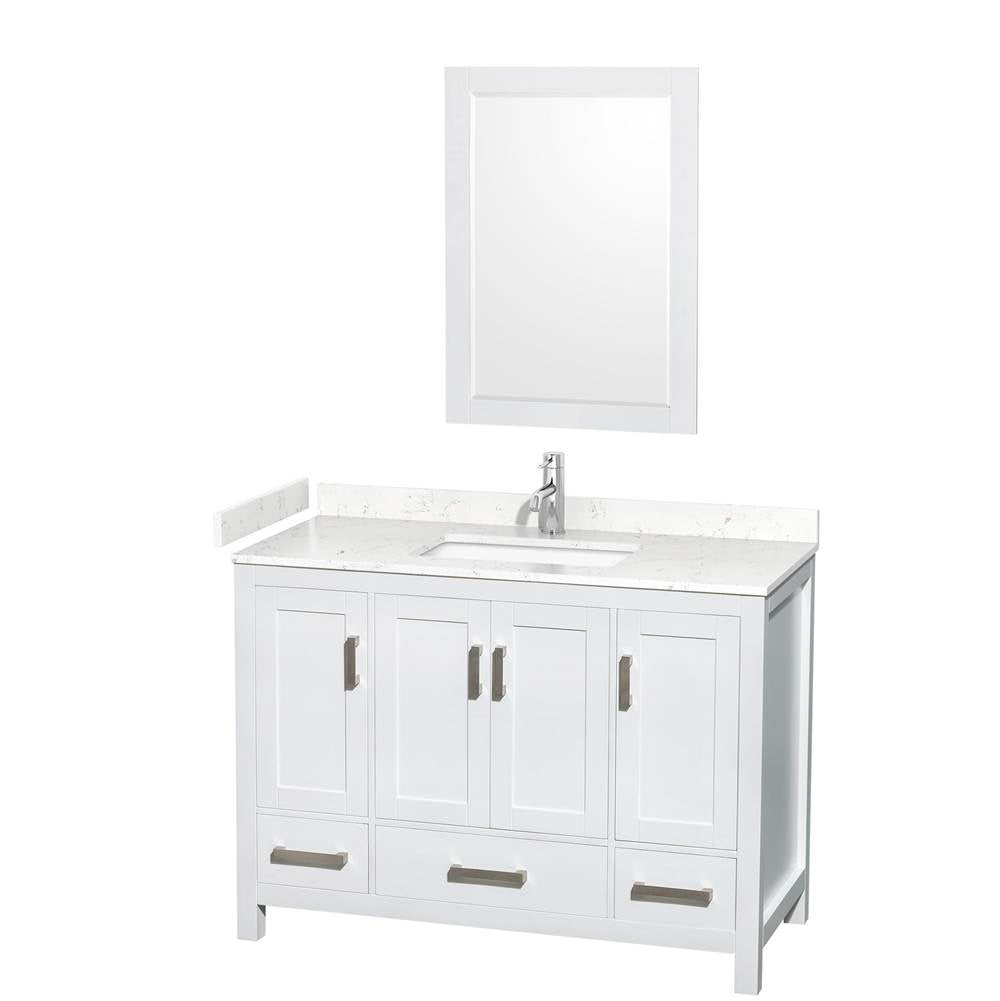 Wyndham Collection - Sheffield 48 Inch Single Bathroom Vanity in White, Carrara Cultured Marble Countertop, Undermount Square Sink, 24 Inch Mirror