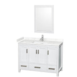 Wyndham Collection - Sheffield 48 Inch Single Bathroom Vanity in White, Carrara Cultured Marble Countertop, Undermount Square Sink, 24 Inch Mirror