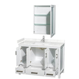 Sheffield 48 Inch Single Bathroom Vanity in White, Carrara Cultured Marble Countertop, Undermount Square Sink, Medicine Cabinet