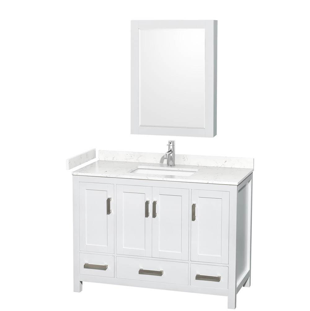Wyndham Collection - Sheffield 48 Inch Single Bathroom Vanity in White, Carrara Cultured Marble Countertop, Undermount Square Sink, Medicine Cabinet