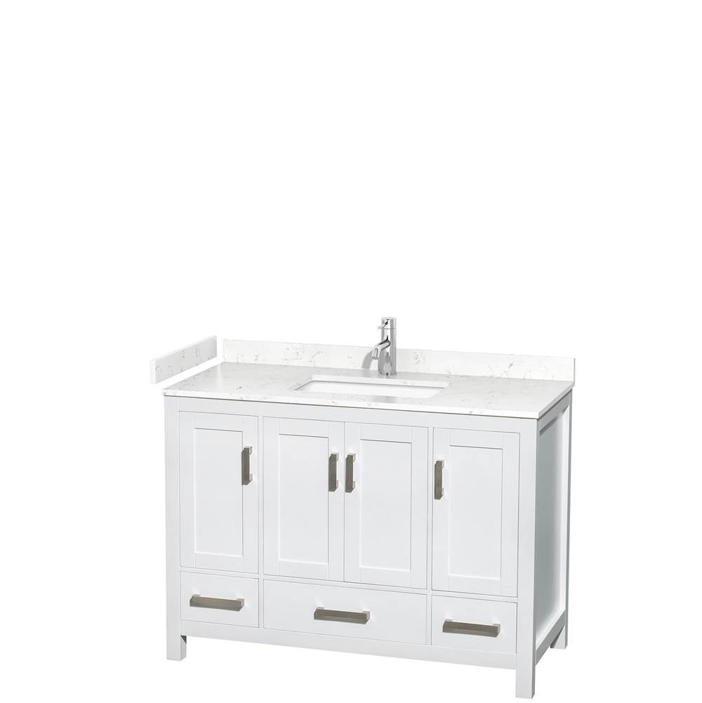 Wyndham Collection - Sheffield 48 Inch Single Bathroom Vanity in White, Carrara Cultured Marble Countertop, Undermount Square Sink, No Mirror