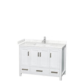 Wyndham Collection - Sheffield 48 Inch Single Bathroom Vanity in White, Carrara Cultured Marble Countertop, Undermount Square Sink, No Mirror