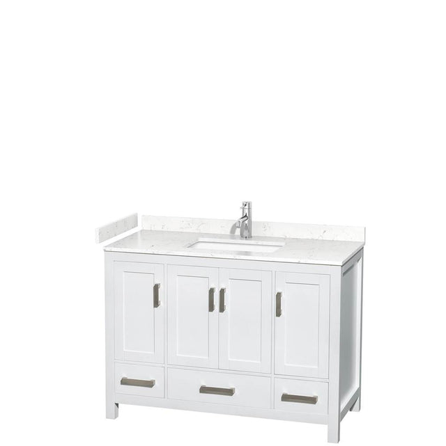 Wyndham Collection - Sheffield 48 Inch Single Bathroom Vanity in White, Carrara Cultured Marble Countertop, Undermount Square Sink, No Mirror