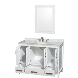 Sheffield 48 Inch Single Bathroom Vanity in Espresso, White Carrara Marble Countertop, Undermount Oval Sink, and 24 Inch Mirror