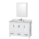 Wyndham Collection - Sheffield 48 Inch Single Bathroom Vanity in White, White Carrara Marble Countertop, Undermount Oval Sink, and Medicine Cabinet - White