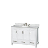 Wyndham Collection - Sheffield 48 Inch Single Bathroom Vanity in White, White Carrara Marble Countertop, Undermount Oval Sink, and No Mirror - White