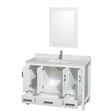 Sheffield 48 Inch Single Bathroom Vanity in Espresso, White Carrara Marble Countertop, Undermount Square Sink, and 24 Inch Mirror