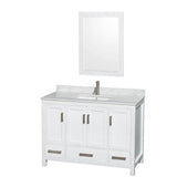 Wyndham Collection - Sheffield 48 Inch Single Bathroom Vanity in White, White Carrara Marble Countertop, Undermount Square Sink, and 24 Inch Mirror - White
