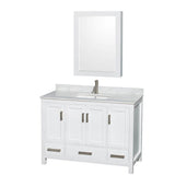 Wyndham Collection - Sheffield 48 Inch Single Bathroom Vanity in White, White Carrara Marble Countertop, Undermount Square Sink, and Medicine Cabinet - White