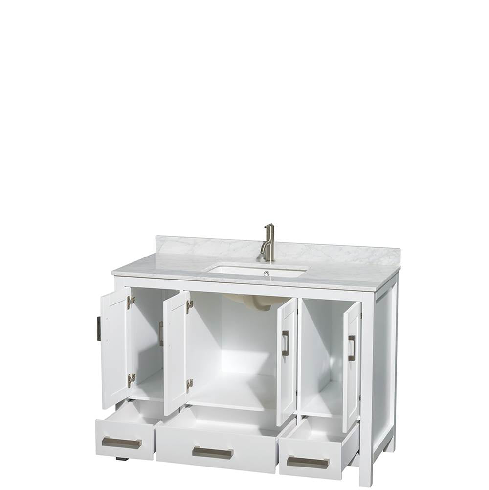 Sheffield 48 Inch Single Bathroom Vanity in Espresso, White Carrara Marble Countertop, Undermount Square Sink, and No Mirror