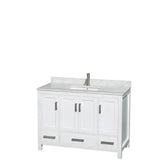 Wyndham Collection - Sheffield 48 Inch Single Bathroom Vanity in White, White Carrara Marble Countertop, Undermount Square Sink, and No Mirror - White
