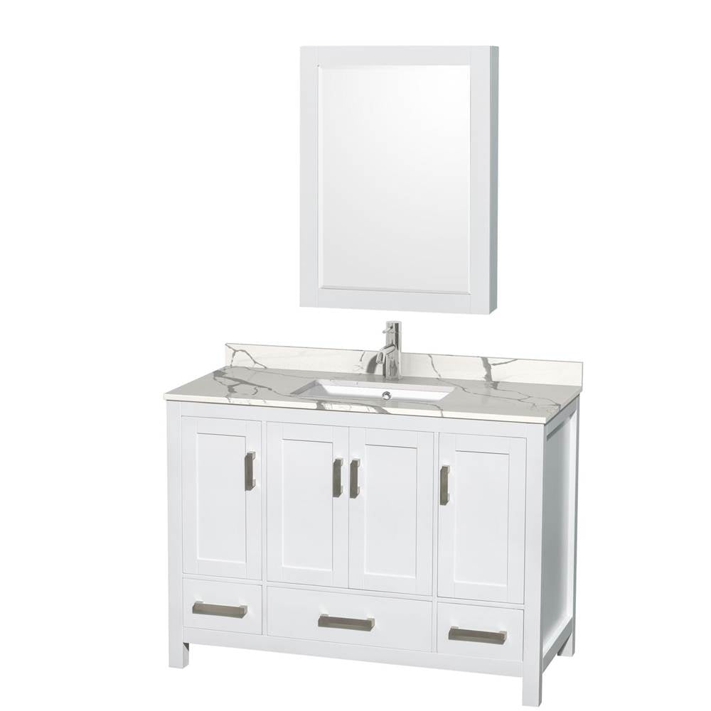 Wyndham Collection - Sheffield 48 Inch Single Bathroom Vanity in White, Calacatta Quartz Countertop, Undermount Square Sink, Medicine Cabinet - White