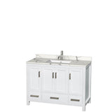 Wyndham Collection - Sheffield 48 Inch Single Bathroom Vanity in White, Calacatta Quartz Countertop, Undermount Square Sink, No Mirror - White