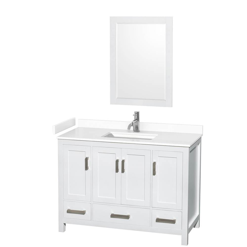 Wyndham Collection - Sheffield 48 Inch Single Bathroom Vanity in White, White Cultured Marble Countertop, Undermount Square Sink, 24 Inch Mirror