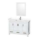 Wyndham Collection - Sheffield 48 Inch Single Bathroom Vanity in White, White Cultured Marble Countertop, Undermount Square Sink, 24 Inch Mirror
