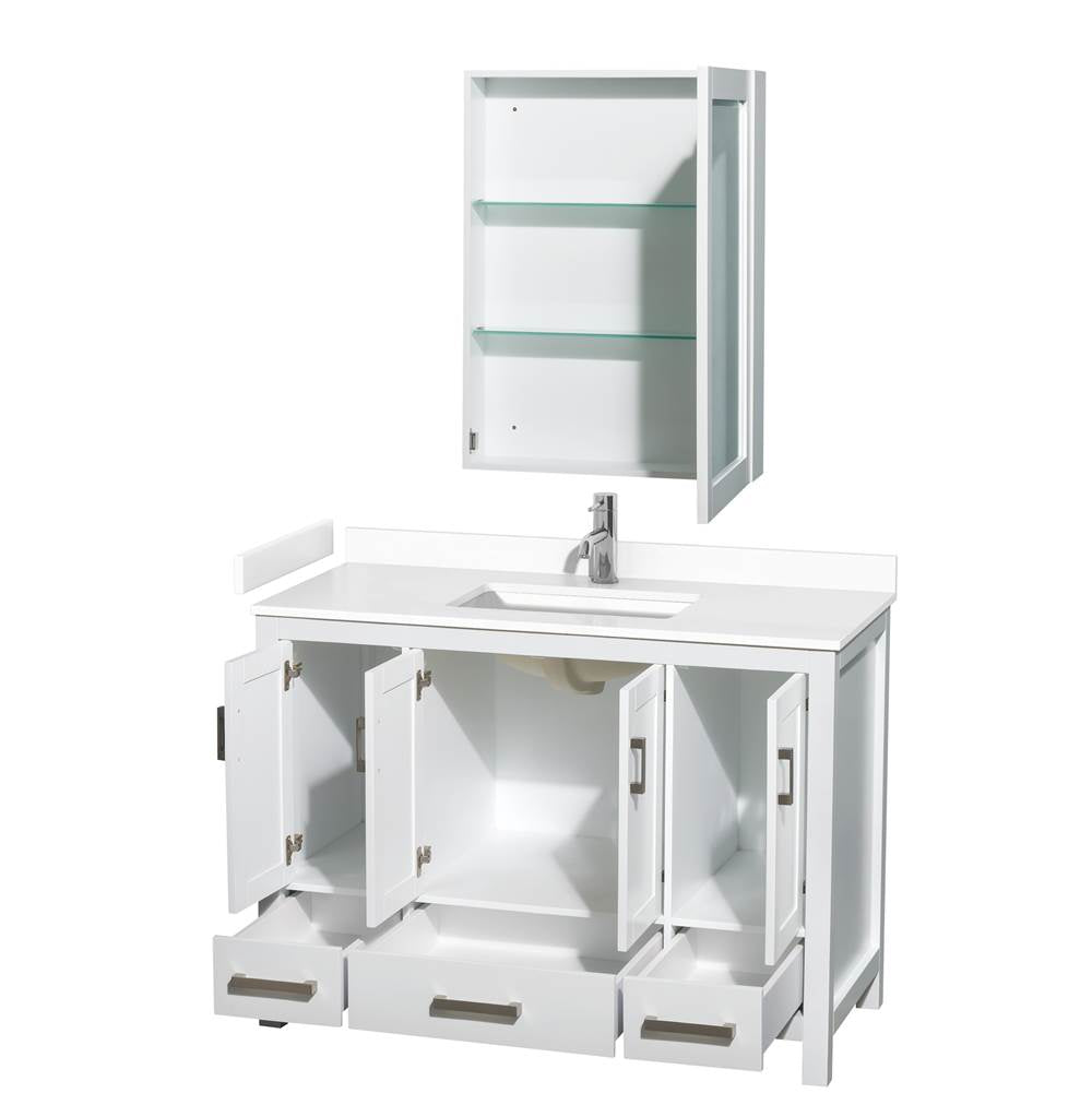 Sheffield 48 Inch Single Bathroom Vanity in White, White Cultured Marble Countertop, Undermount Square Sink, Medicine Cabinet