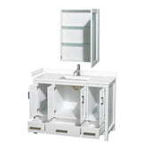 Sheffield 48 Inch Single Bathroom Vanity in White, White Cultured Marble Countertop, Undermount Square Sink, Medicine Cabinet