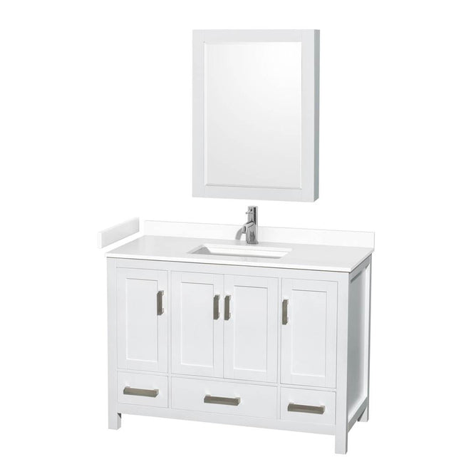 Wyndham Collection - Sheffield 48 Inch Single Bathroom Vanity in White, White Cultured Marble Countertop, Undermount Square Sink, Medicine Cabinet