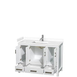 Sheffield 48 Inch Single Bathroom Vanity in White, White Cultured Marble Countertop, Undermount Square Sink, No Mirror