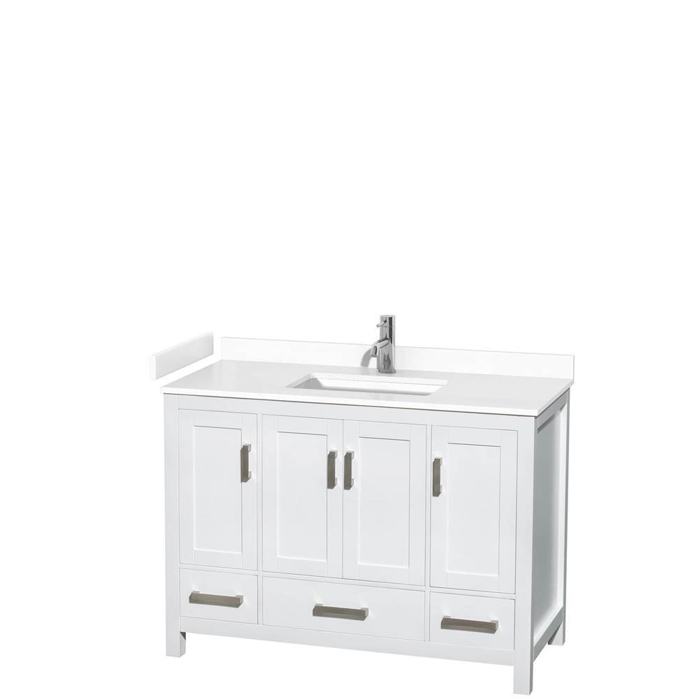 Wyndham Collection - Sheffield 48 Inch Single Bathroom Vanity in White, White Cultured Marble Countertop, Undermount Square Sink, No Mirror