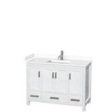 Wyndham Collection - Sheffield 48 Inch Single Bathroom Vanity in White, White Cultured Marble Countertop, Undermount Square Sink, No Mirror