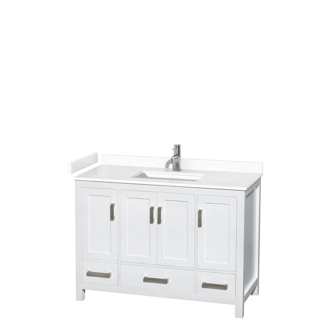 Wyndham Collection - Sheffield 48 Inch Single Bathroom Vanity in White, White Cultured Marble Countertop, Undermount Square Sink, No Mirror