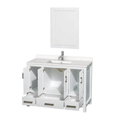 Sheffield 48 Inch Single Bathroom Vanity in Gray, White Quartz Countertop, Undermount Square Sink, 24 Inch Mirror