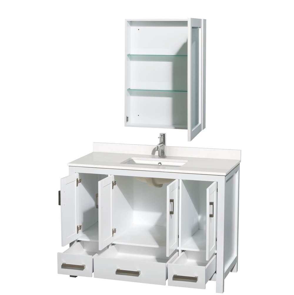 Sheffield 48 Inch Single Bathroom Vanity in Gray, White Quartz Countertop, Undermount Square Sink, Medicine Cabinet