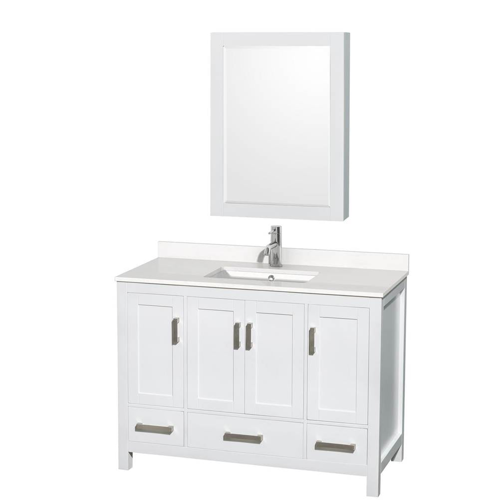 Wyndham Collection - Sheffield 48 Inch Single Bathroom Vanity in White, White Quartz Countertop, Undermount Square Sink, Medicine Cabinet - White