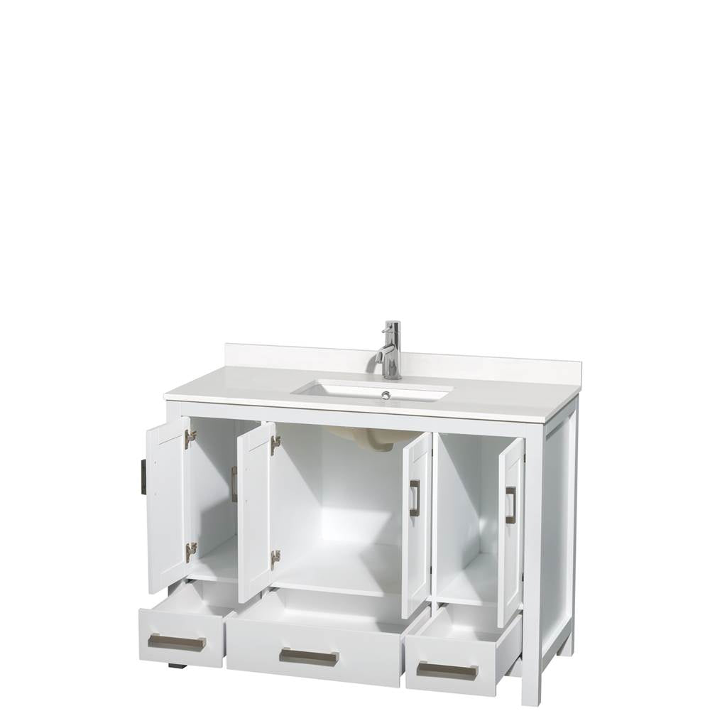 Sheffield 48 Inch Single Bathroom Vanity in Gray, White Quartz Countertop, Undermount Square Sink, No Mirror