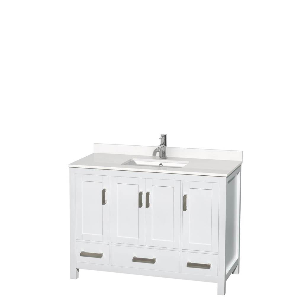 Wyndham Collection - Sheffield 48 Inch Single Bathroom Vanity in White, White Quartz Countertop, Undermount Square Sink, No Mirror - White